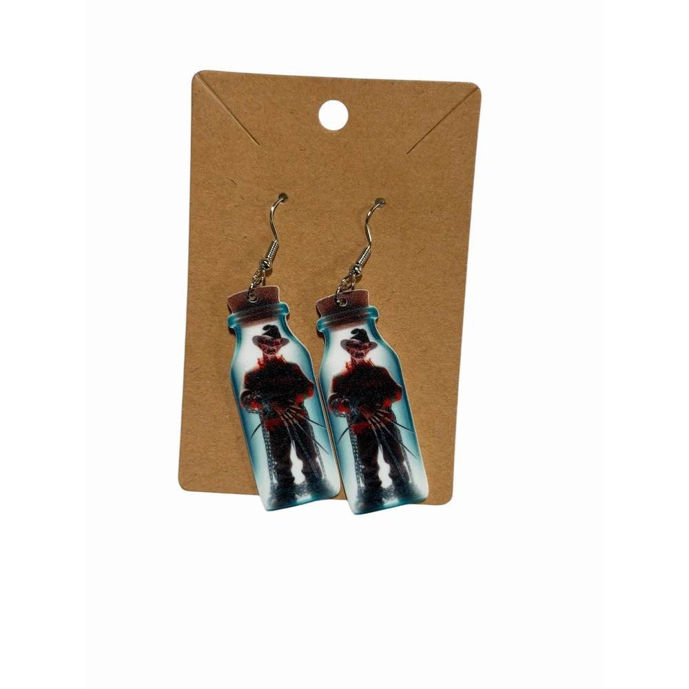 Horror Movie Villain Bottle Acrylic Drop Earrings Spooky Halloween Jewelry